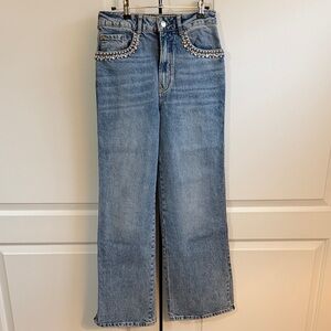 Anthropologie Light Blue Straight Leg Jeans with Embellishments
